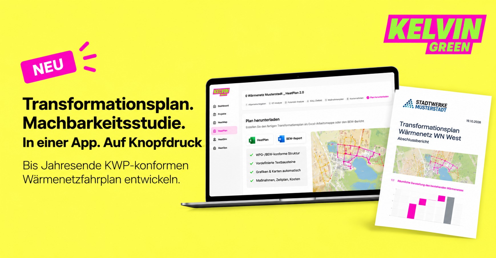 HeatPlan-Banner Kelvin Green HeatPlan – digitale Wärmenetzplanung, Transformationspläne und Machbarkeitsstudien in einer App